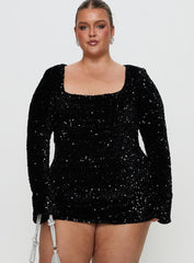 Vinelle Long Sleeve Mini Dress Black Curve