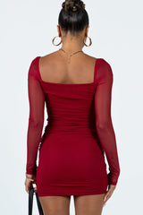 Charvi Long Sleeve Mini Dress Burgundy