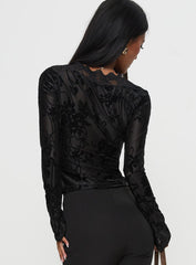 Find An Angel Long Sleeve Lace Trim Top Black
