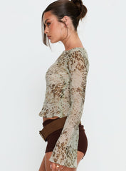 Edeline Bias Cut Long Sleeve Top Multi Animal